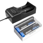 2PCS Rechargeable 3.7V 3600mAh Battery with 2-Bay USB Battery Charger for Flashlight